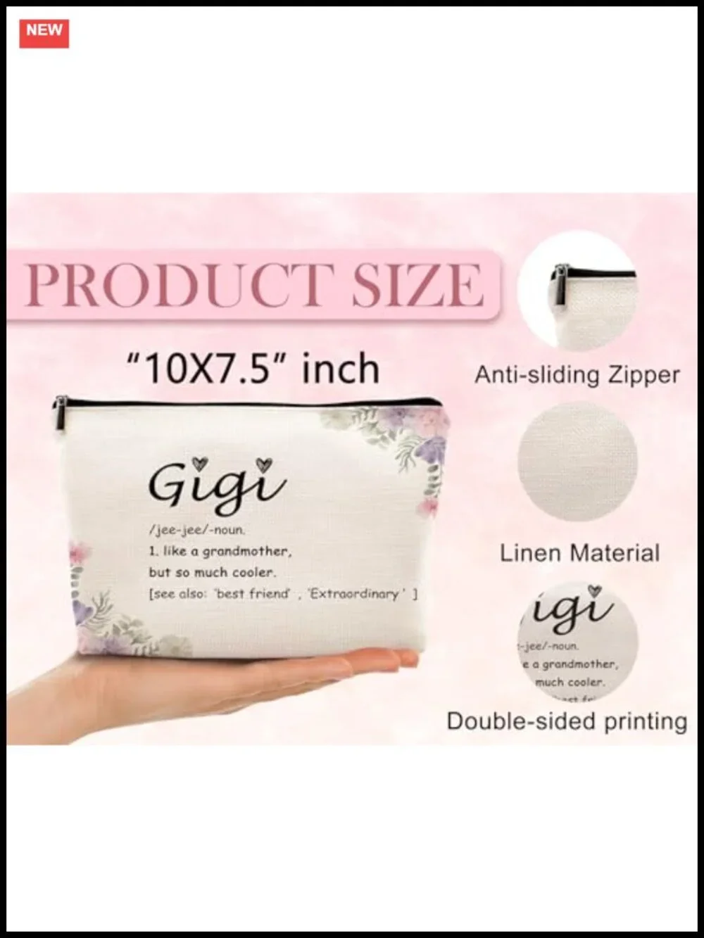 Linen Makeup Bag Travel Cosmetic Pouch Grandmother Gift Toiletry Organizer